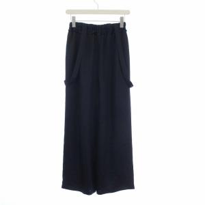 ENFOLD 22AW セミマットサテン ギャザーRelaxゴムワイドTROUSER サスペンダー付き パンツ イージー 34 XS 紺