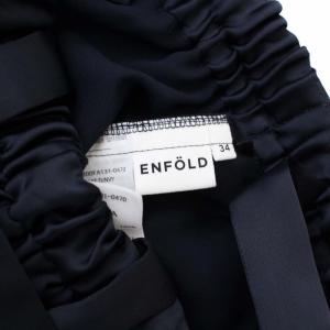 ENFOLD 22AW セミマットサテン ギャザーRelaxゴムワイドTROUSER サスペンダー付き パンツ イージー 34 XS 紺