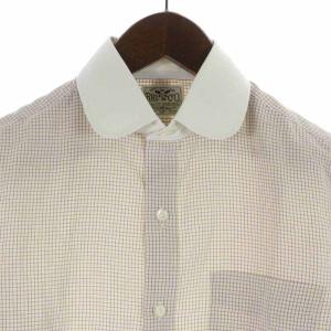 RRL ラルフローレン クレリックシャツ カジュアルシャツ コットン ラウンドカラー 丸襟 チェック 長袖 ベージュ