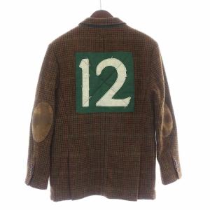 RUGBY RALPH LAUREN テーラードジャケット シングル ワッペン エルボーパッチ 背抜き 千鳥格子 S ブラウン
