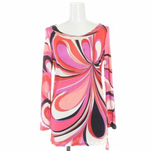 カットソー チュニック プルオーバー 総柄 長袖 I38 S ピンク