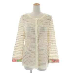 ファッション FASHION カーディガン ニット 長袖 花柄 LL アイボリー 紫 パープル ピンク マルチカラー