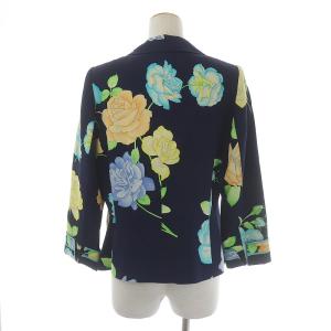 LEONARD FASHION テーラードジャケット 花柄 シルク 11 紺 黄