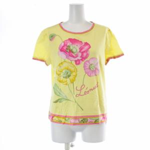 FASHION カットソー Tシャツ クルーネック バックジップ 花柄 LL XL イエロー ピンク