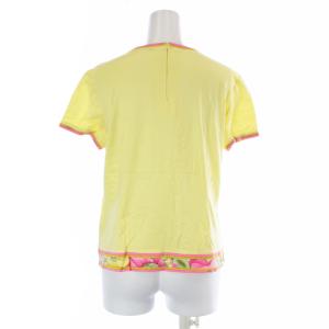 LEONARD FASHION カットソー Tシャツ クルーネック バックジップ 花柄 LL XL イエロー ピンク