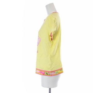 LEONARD FASHION カットソー Tシャツ クルーネック バックジップ 花柄 LL XL イエロー ピンク