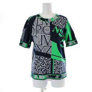 FASHION カットソー Tシャツ 半袖 バックジップ ヴィンテージ 総柄 L 紺 ネイビー 緑 グリーン 白 ホワイト