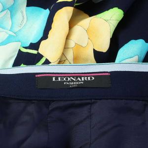 LEONARD FASHION タイトスカート ひざ丈 バックジップ 花柄 L ネイビー ブルー