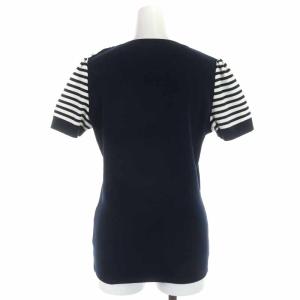 BORDERS at BALCONY ニット カットソー ボーダー 切替 パール装飾 半袖 38 M 紺 ネイビー