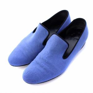 フィービー期 ハラコ オペラシューズ チャンキーヒール 37.5 ブルー