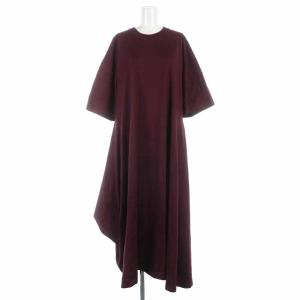 22AW シルケット天竺 アシンメ5分袖DRESS ロングワンピース M ボルドー