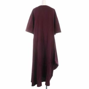 ENFOLD 22AW シルケット天竺 アシンメ5分袖DRESS ロングワンピース M ボルドー