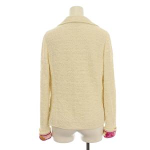 LEONARD FASHION テーラードジャケット シングル 2B ツイード ニット ノーベント  36 S 白 ホワイト