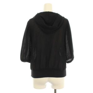 René 21年製 ジャケット ニット パーカー パールスライダー ダブルジップ メッシュ 七分袖 S 黒 ブラック