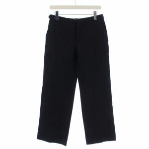 ワイドパンツ ボタンフライ ウール リネン ブラック