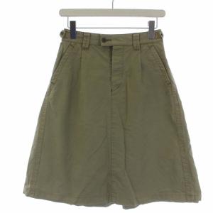 フレアスカート ひざ丈 ボタンフライ サイドベルト リネン混 1 ベージュ