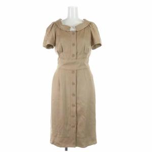 フレアワンピース ミモレ ロング シルク 半袖 38 S 茶 ブラウン