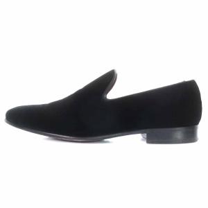 DOLCE&GABBANA スリッポン ベロア ローヒール 7.5 26.5cm 黒 ブラック