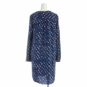 DIANE von FURSTENBERG ストレートワンピース ひざ丈 シルク スキッパー 花柄 長袖 2 M ネイビー