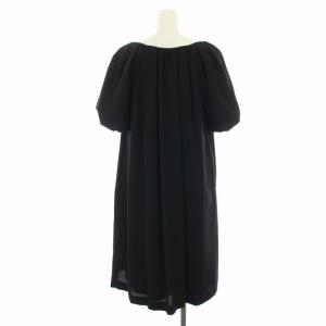 ADORE ワンピース ひざ丈 キーネック 半袖 バルーンスリーブ 38 M 黒 ブラック