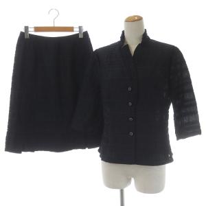 セットアップ シャツ ブラウス オープンカラー 七分袖 フレアスカート ひざ丈 ネイビー