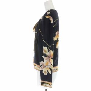 LEONARD FASHION カットソー ウール シルク混 花柄 リボン 長袖 L ブラック オレンジ