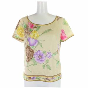 カットソー Tシャツ コットン 花柄 半袖 M ベージュ