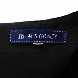 M'S GRACY ワンピース ひざ丈 七分袖 花柄 ベロア 38 M レッド ブラック