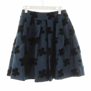 M'S GRACY フレアスカート ひざ丈 クローバー 総柄 38 M 青 ブルー 黒 ブラック