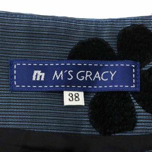 M'S GRACY フレアスカート ひざ丈 クローバー 総柄 38 M 青 ブルー 黒 ブラック