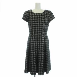 ワンピース ひざ丈 半袖 総柄 38 M 黒 ブラック シルバー