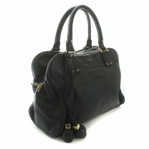 TORY BURCH ハンドバッグ ロゴ タッセル レザー ブラック ゴールド