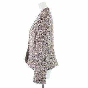 Leilian ツイードジャケット ノーカラージャケット ミドル丈 リネン混 11 ピンク