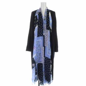 20SS ロングカーディガン 切替 花柄 長袖 36 ブラック ブルー