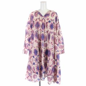 20SS フレアワンピース ひざ丈 コットン スキッパー 花柄 長袖 36 ピンク