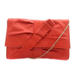 クラッチバッグ セカンドバッグ パーティバッグ ハンドバッグ リボン レザー 赤 レッド