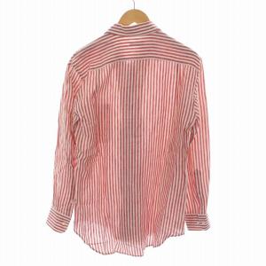 Loro Piana ストライプ シャツ リネン 麻100％ 長袖 M 赤 レッド 白 ホワイト