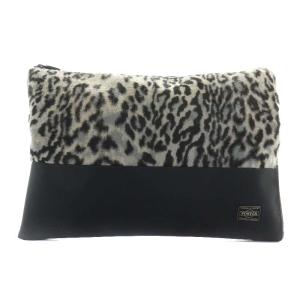 吉田カバン セカンドバッグ クラッチバッグ ヒョウ柄 レオパード 切替 グレー 黒 ブラック