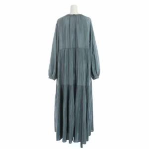 Spick&Span 21AW ヴィンテージサテンティアードワンピース ロング マキシ 長袖 青 ブルー