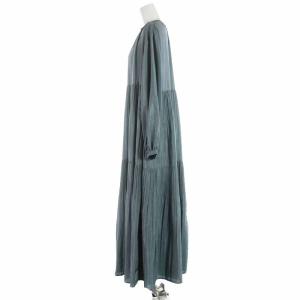 Spick&Span 21AW ヴィンテージサテンティアードワンピース ロング マキシ 長袖 青 ブルー