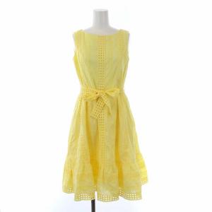 近年モデル パンチングレース ノースリーブワンピース ひざ丈 36 S 黄色 イエロー タグ付き