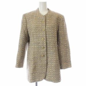 Leilian セットアップ 上下 ノーカラージャケット タイトスカート ひざ丈 サイドジップ ツイード 金ボタン ラメ シルク混 9 M