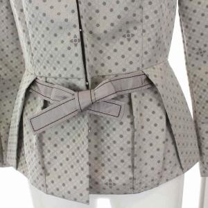 PAULE KA セットアップ ノーカラー ジャケット ドット 総柄 タック スカート ひざ丈 36 ライトグレー