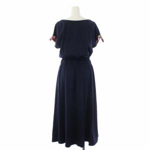 BLUE LABEL CRESTBRIDGE 19SS フレンチスリーブ ロングワンピース 半袖 チェック 切替 36 ネイビー