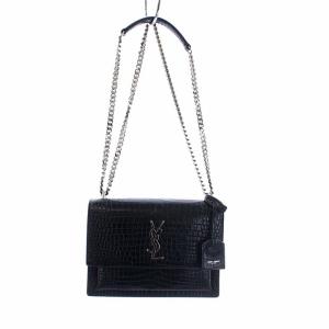 SAINT LAURENT PARIS 442906 サンセット ミディアム カサンドラ チェーンショルダーバッグ カーフスキン クロコ型押し 緑