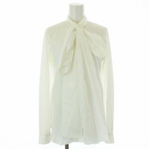 ブラウス シャツ バンドカラー ボウタイ 長袖 S ホワイト