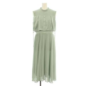 21SS ベアトップデザインワンピース ドレス プリーツ フレア ロング レース シフォン ハイネック ノースリーブ 38