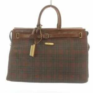 ドクターズバッグ ボストンバッグ ハンドバッグ タータンチェック レザー ブラシ キーホルダー 茶 ブラウン