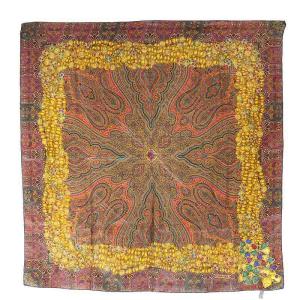 スカーフ シルク グリポア柄 レッド ブラウン ゴールド色