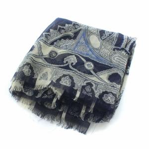 ETRO ストール シルク ペイズリー柄 ネイビー アイボリー